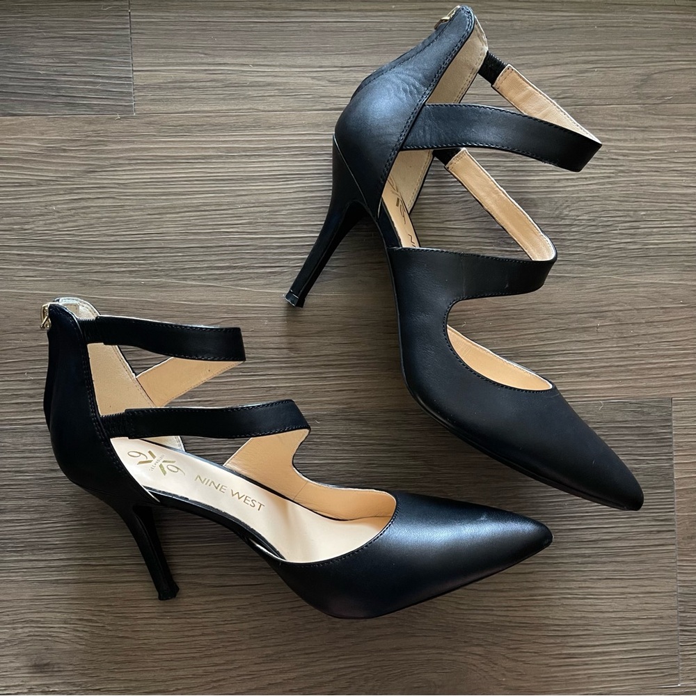 Nine West Black Stiletto Heels with Double Ankle Straps